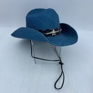 Bullhide Blue Straw Cowboy Hat Concho Scalloped Band Boho Western Cowgirl